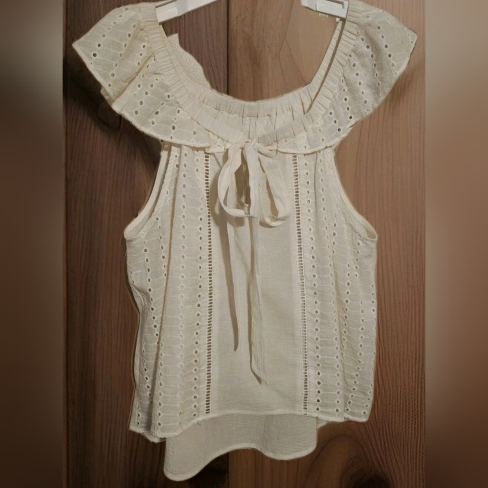 Penny Lane Style Cream Boho Hippy Vtg Style 60s 70s Cottage Core Lace Top Sz M